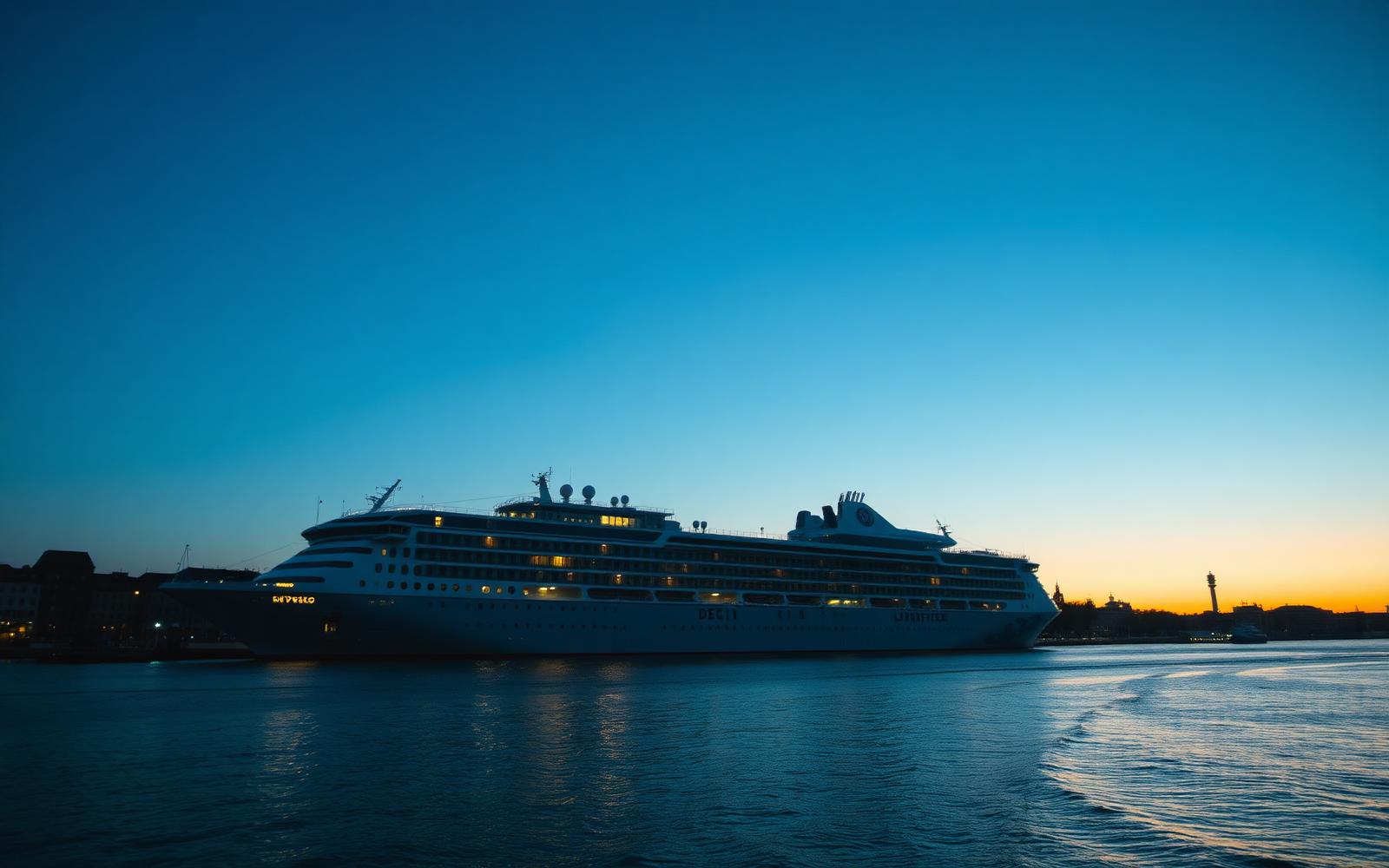 Cruise ship berthed in Stockholm harbour at dawn